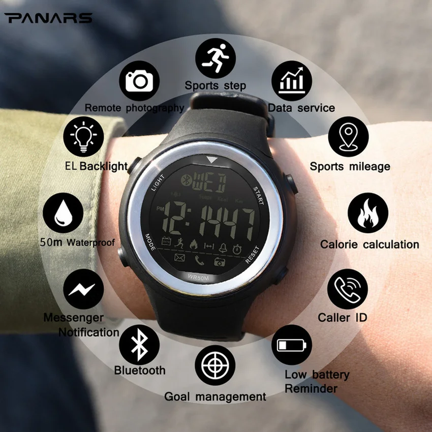 

PANARS Fitness Smart Watch Men Sport Pedometer Notification Remote Waterproof IP68 Swimming Running Watches For Android IOS