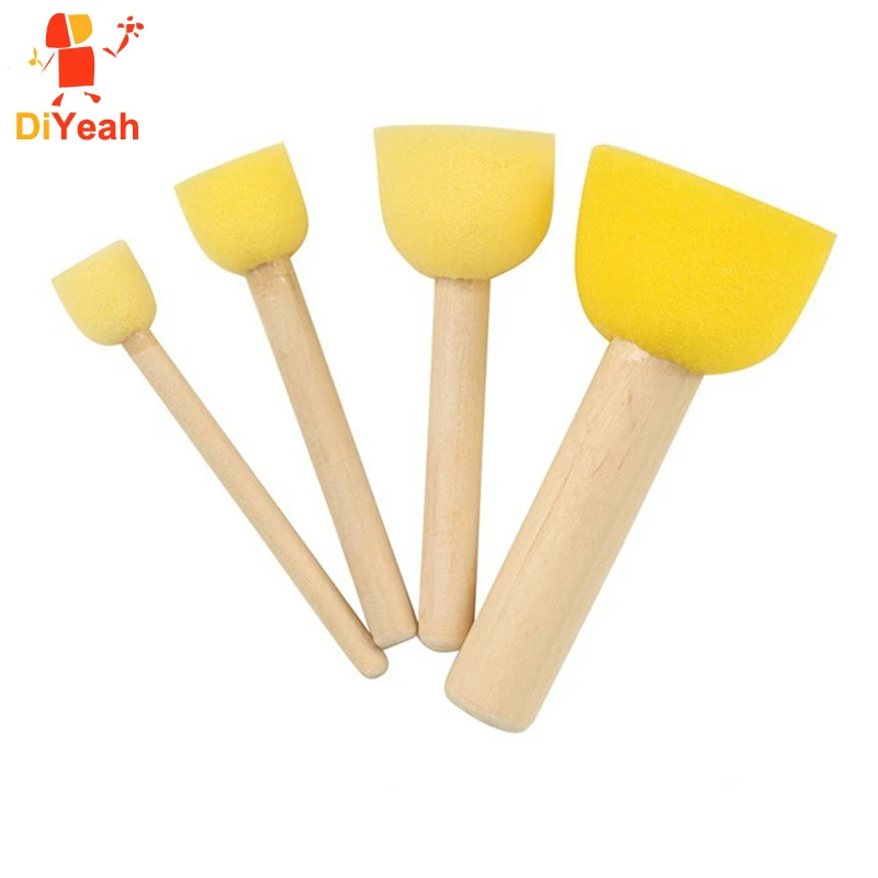 4pcs/set Wooden Handle Sponge Brush Art Supplies Makeup Kids Painting
