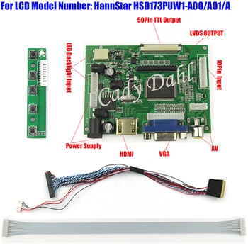 

HDMI VGA 2AV LVDS Controller Board + 40 Pins Lvds Cable Kits for HSD173PUW1 - A00/A01/A 1920x1080 2ch 6 bit LCD Display Panel