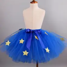 Пышная юбка-пачка для девочек Королевская Синяя w Золотая блестящая Юбка со звездами для дня рождения летняя юбка для девочек танцевальный Детский костюм на Хэллоуин