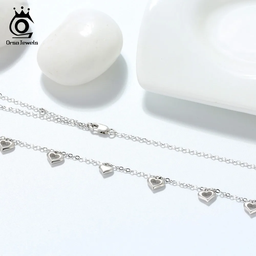 ORSA JEWELS 925 пробы Серебряное ожерелье с подвеской s для женщин в форме сердца серебряные Чокеры ожерелье для свадебной девушки ювелирные изделия подарок OSN120