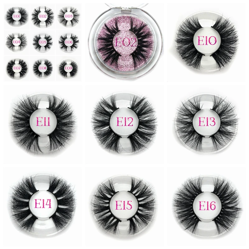 

25mm lashes round case False Eyelashes Wholesale Custom Packaging Label LOGO 16 styles Thick Strip 25mm Mink Lashes