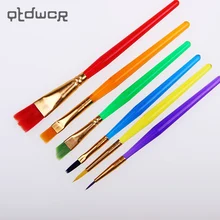 6 шт./партия с красочным кончиком плоская детская кисть для рисования пластиковая ручка нейлоновые кисти для рисования набор чертежные товары для рукоделия