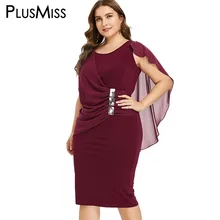 PlusMiss Plus Size Rhinestone Elegante da Festa Vestidos 5XL Mulheres Lápis Midi Vestido Escritório Ladies Big Size XXXXL XXXL Preto Vermelho XXL
