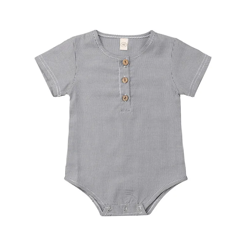 Neutral Baby Rompers Short Sleeve Striped Baby Girls Rompers Button