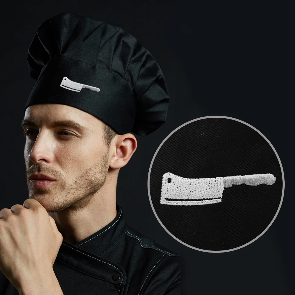 Novelty Chef Knife Embroidered Design Chef Waiter Cook Hat Unisex Adjustable Kitchen Restaurant Cooking Baker BBQ Black Work Hat