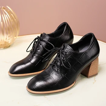 

Plus size 34-42 women's genuine leather retro pumps high quality comfortable OL style vintage high heels ladies dress shoes sale
