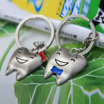 

60 pairs/lot happy smile bowknot Mr and Mrs Tooth Love Couple Keychain Fashion Men Women teeth Keyring Key Chain Gift Wholesale