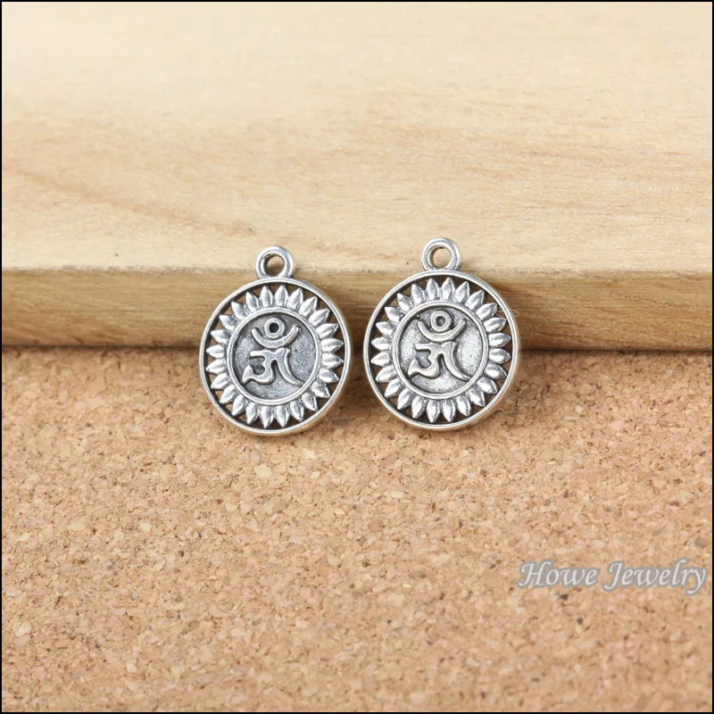 

150PCS round Eternal Hindu Symbol OM Yoga Mandala Art charm pendant Tibetan silver fit for vintage Bracelet DIY jewelry 20134