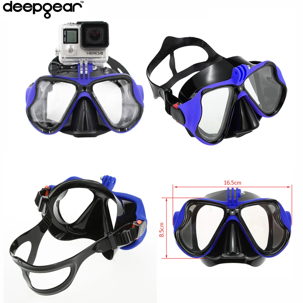 Deepgear الزجاج المقسى عدسة النسخة سيليكون الغوص قناع الغوص قناع الكبار الأسود واضح نظر الكاميرا جبل الغوص قناع