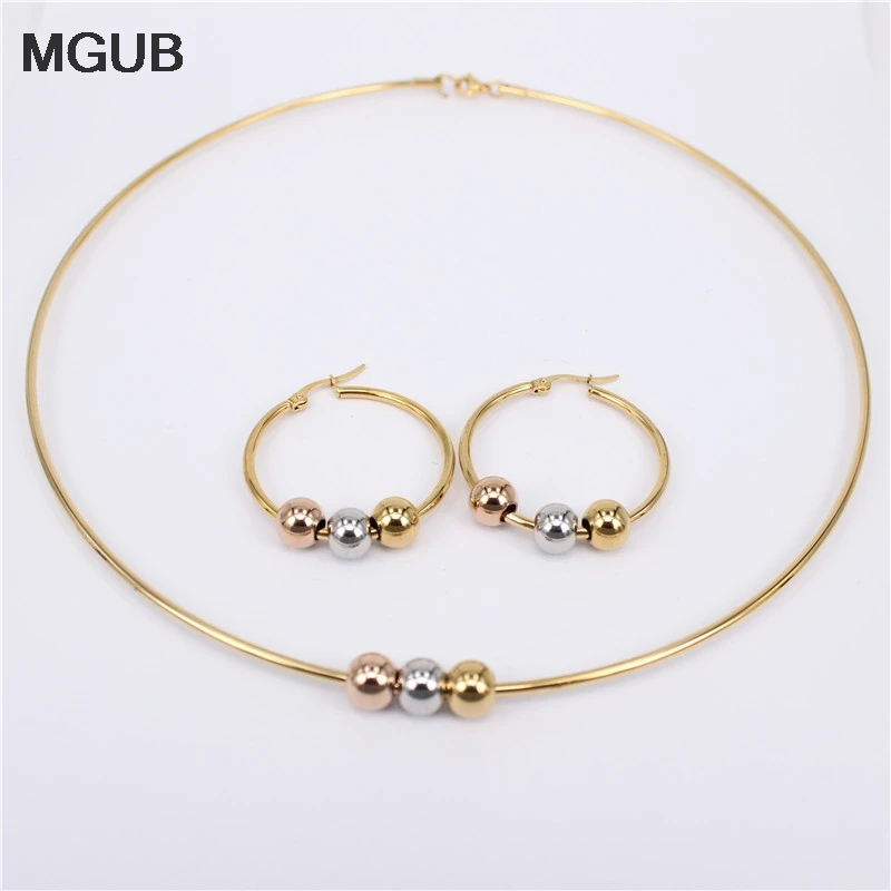 

MGUB Cool and comfortable Set stainless steel Smooth and beautiful beads 2mm collar 30mm-70mm earring Multiple style options