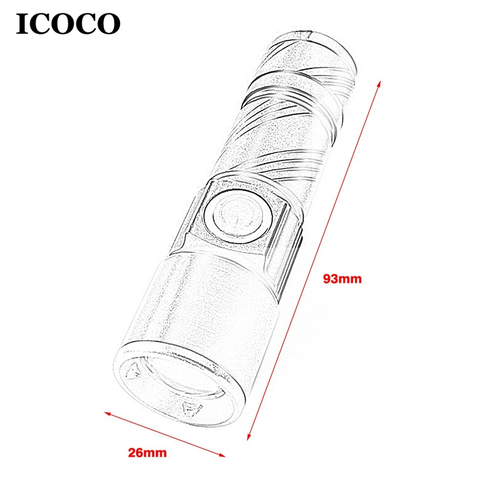 ICOCO портативный мини USB Перезаряжаемый фонарик многофункциональный фонарь Водонепроницаемый IPX6 для наружной ночной езды/кемпинга/аварийной ситуации