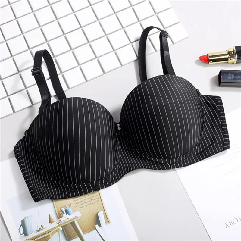 1pc Women Sexy Lingerie Plus Size Thin Cup Stripe Anti-light Breathable Women Underwear Adjustable Push Up Bra Newest