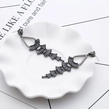 

Bilincolor long black cz elegant lady earings