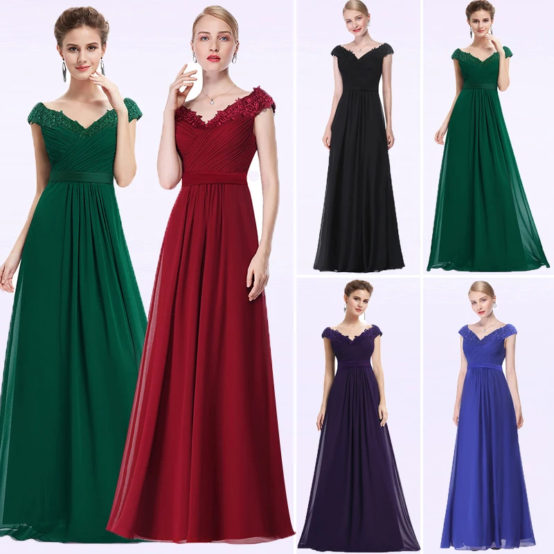 Robe De Soiree EB23368 элегантное ТРАПЕЦИЕВИДНОЕ вечернее платье с v-образным вырезом и аппликацией длинное красное торжественное свадебное платье размера плюс