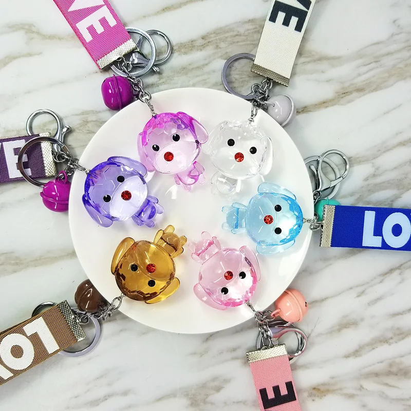 

Transparent Crystal Dog Keychain Love Rope Pokemon Key Chains Decorative Pendants for Women Bags Accessories Car Key Cute Gifts