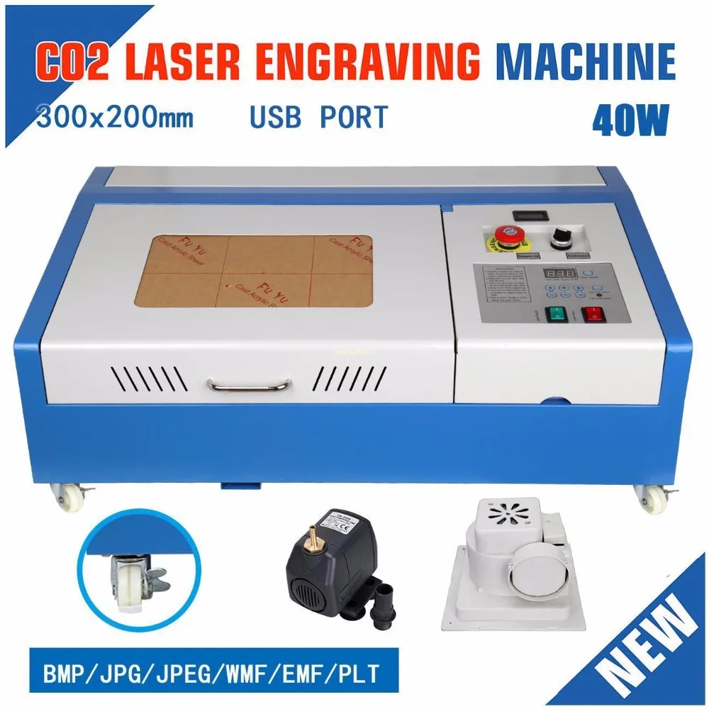 

4 Wheels 40W CO2 Laser Engraving Engraver Cutting Machine USB Port