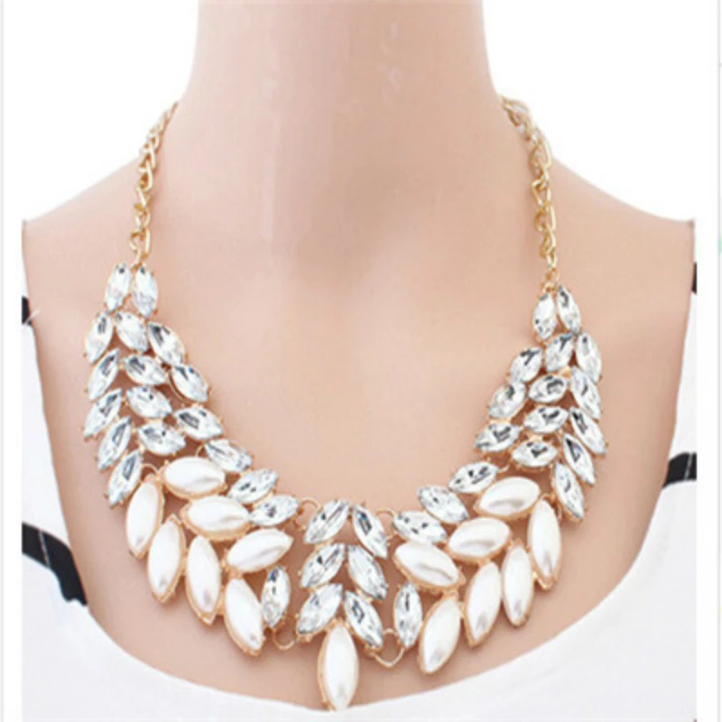 New Fashion Women Korean imitation Pearl Rhinstone Crystal Bib Hot Collar Statement necklaces &amp pendantsChain 1162 | Украшения и