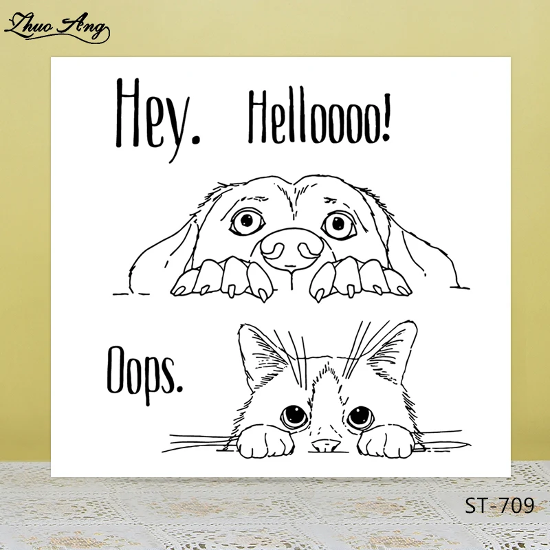 

Hey hello cat/dog Transparent Silicone Stamp/Seal for DIY Scrapbooking/Photo Album Decorative Card Making Clear Stamps Supplies