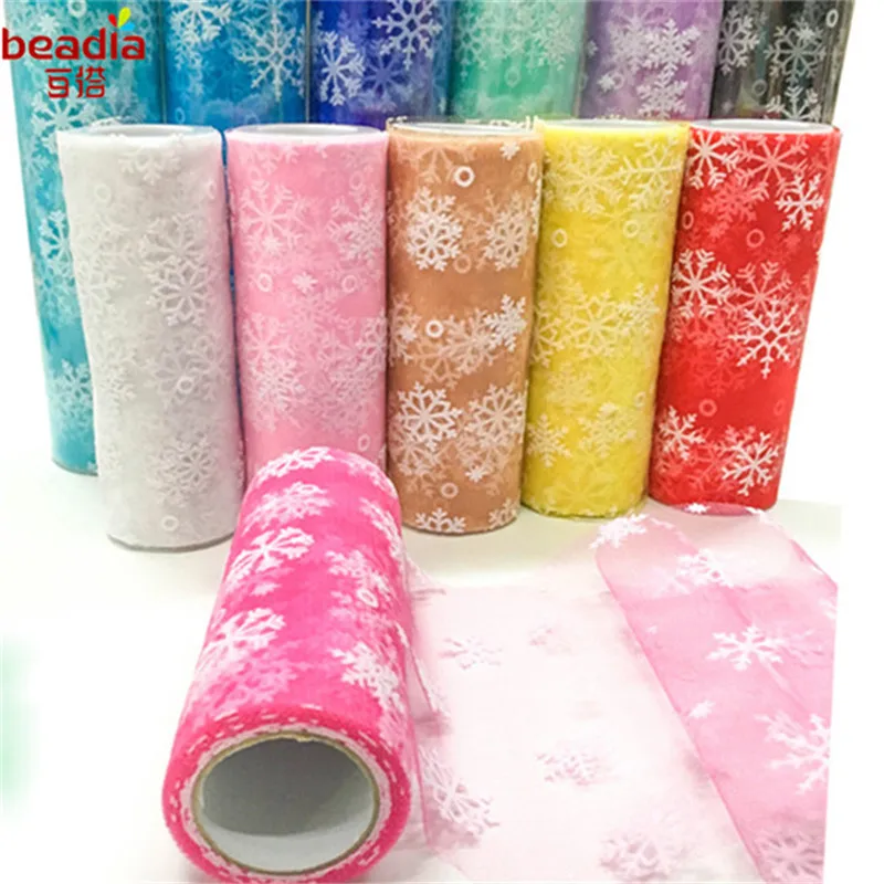 

15cmx10Yard Snowflake Organza Sheer Gauze Element Table Runner Tissue Tulle Roll Spool Craft Party Wedding Decoration