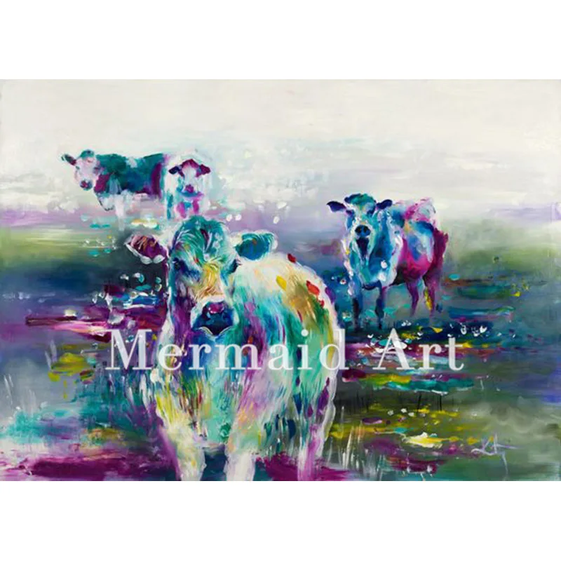 

Hand Painted Various of Animals Daisy and Friends Cattle and peacock Oil Painting on Canvas art wall picture Living room decor