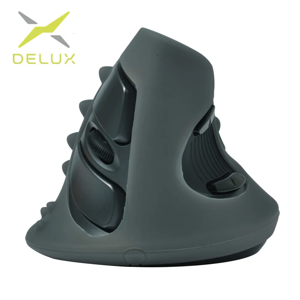 Online Delux M618BU ratón Vertical 6 botones 1600 dpi ergonómico óptico láser ratón de mano derecha con carcasa protectora de goma para PC