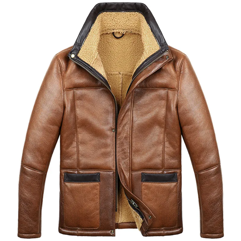 Denny& Dora B3 B6 мужская куртка-бомбер из овчины с капюшоном, съемный коричневый цвет