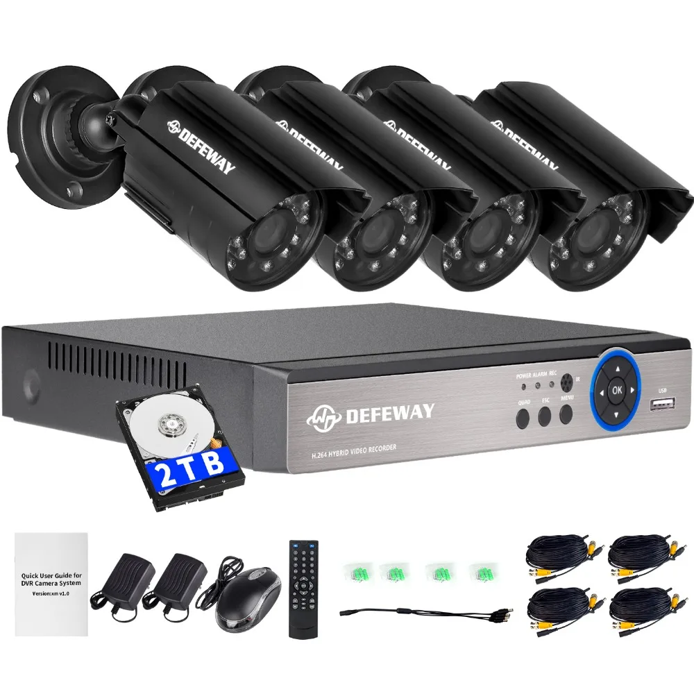 DEFEWAY HD 1080p 4 канала CCTV DVR система видео наблюдения KIT с системой 4штк 1200TVL домашней обеспеченностью 4ch камеры+ HDD 500G