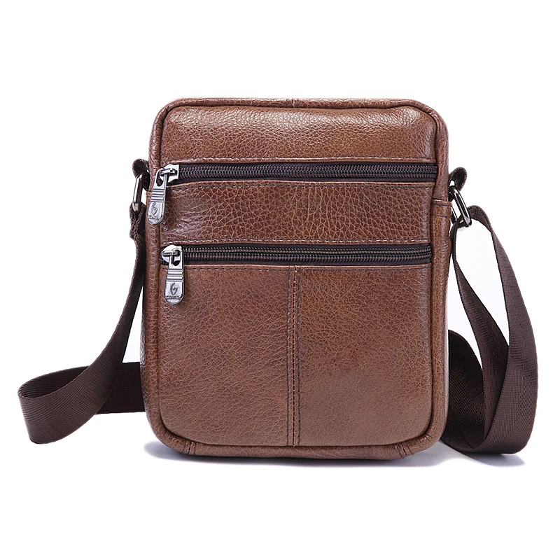 100% Top Cowhide Genuine Leather Male Bags Small Slim Shoulder Bag Business Travel Crossbody Bag ...