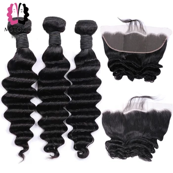 

Mstoxic Brazilian Loose Deep Wave Bundles With Frontal Lace Frontal Closure With Bundles Remy Human Hair Bundles With Closure