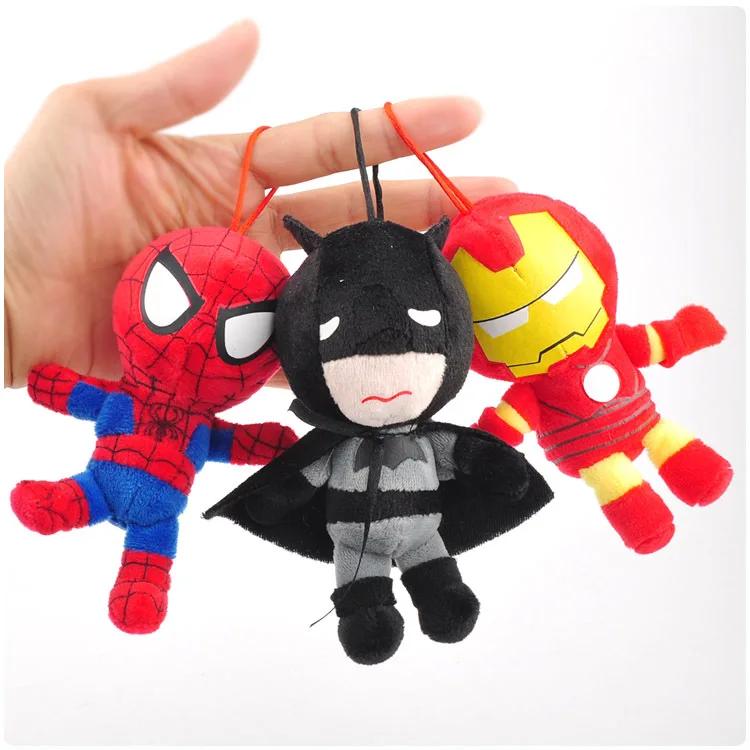 

12cm Lovely The Avengers Spiderman Batman Ironman Captain America Plush Pendant Keychain Plush Toys Collection Christmas Gift