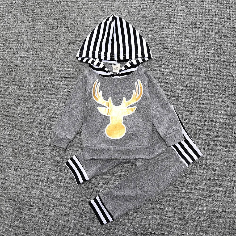 2019Autumn Baby Boys Outfits Newborn Baby Boy Clothes Hooded Tops T-Shirt Striped Pants 2PCS Outfits Set Animal deer Print Hood 2019Autumn Baby Boys Outfits Newborn Baby Boy Clothes Hooded Tops T-Shirt Striped Pants 2PCS Outfits Set Animal deer Print Hood