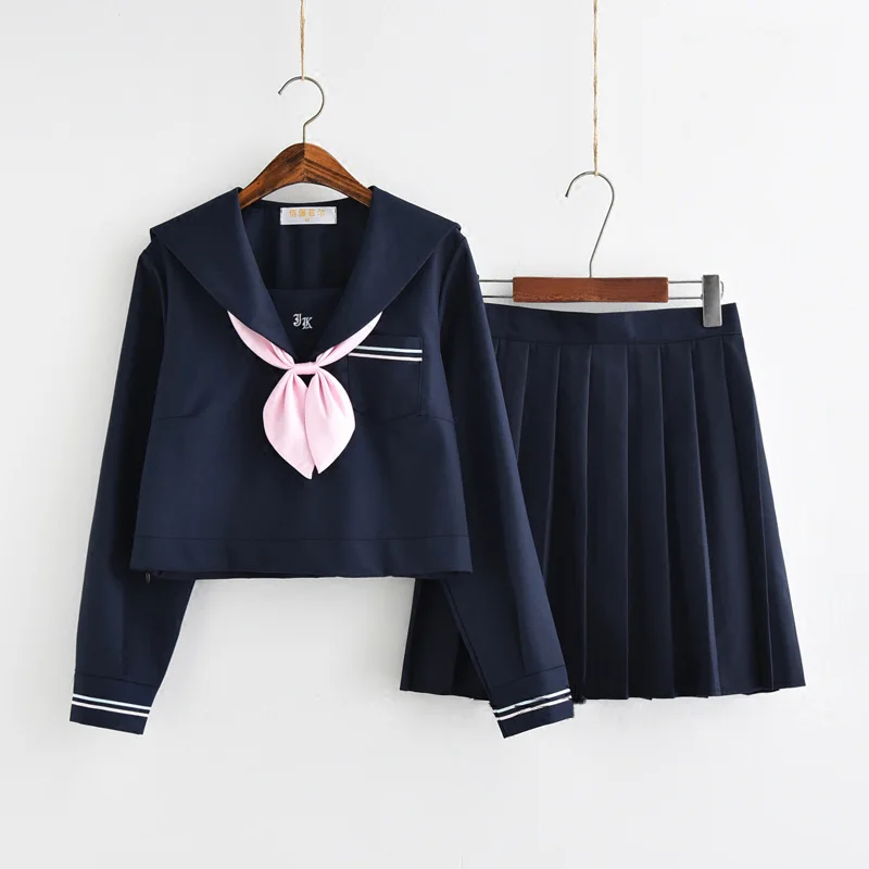 

New Arrival Japanese Anime Cosplay Costumes Japanese School Girl Navy Blue Uniforms Long Sleeve Shirt Skirt With Bow 2 Style
