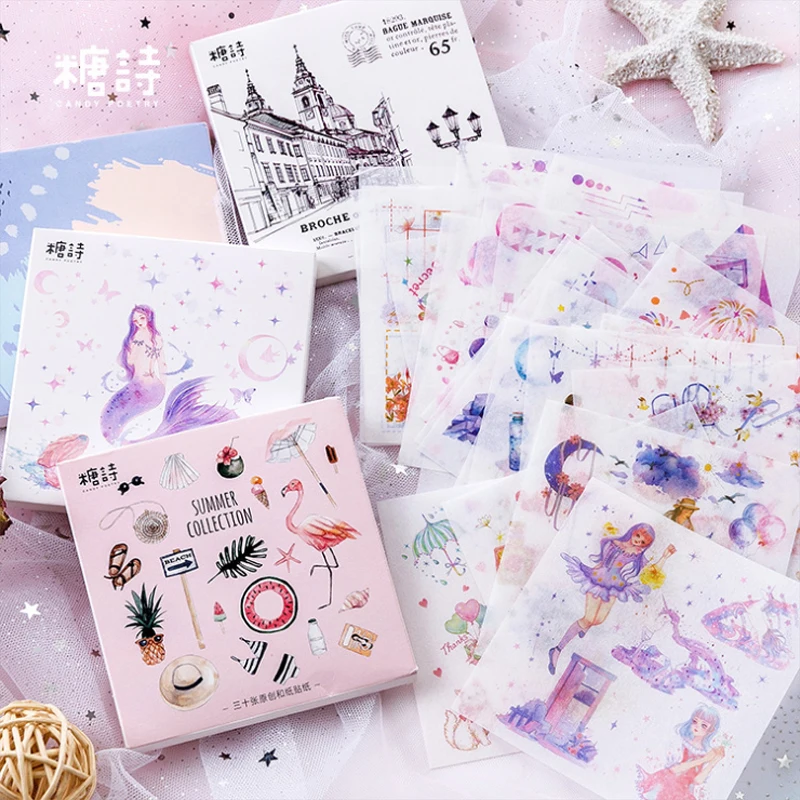 

30 pcs/pack Corner Mermaid Box Bullet paper sticker decoration stickers DIY for craft diary scrapbooking planner label sticker