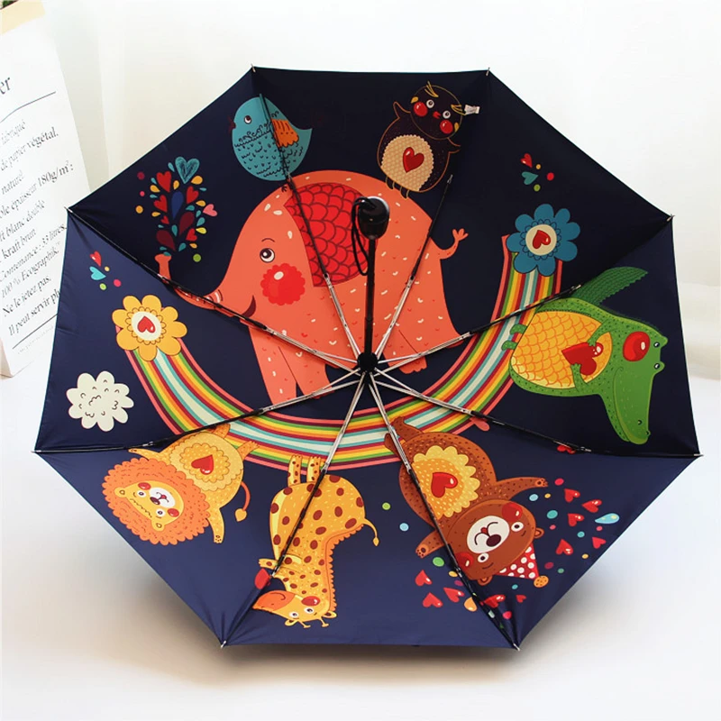 

2018 Cute Cartoon Elephant Automatic 3-Fold Sun Umbrella Women Windproof Parasol Lady Plegable UV Paraguas Mujer Parapluie Femme