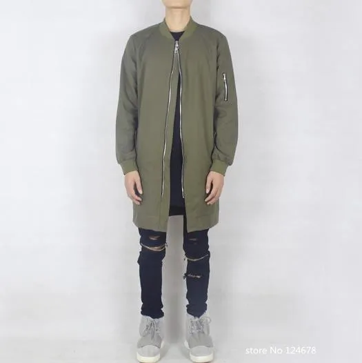 overlong olive green bomber jacket men swag skate hip hop streetwear