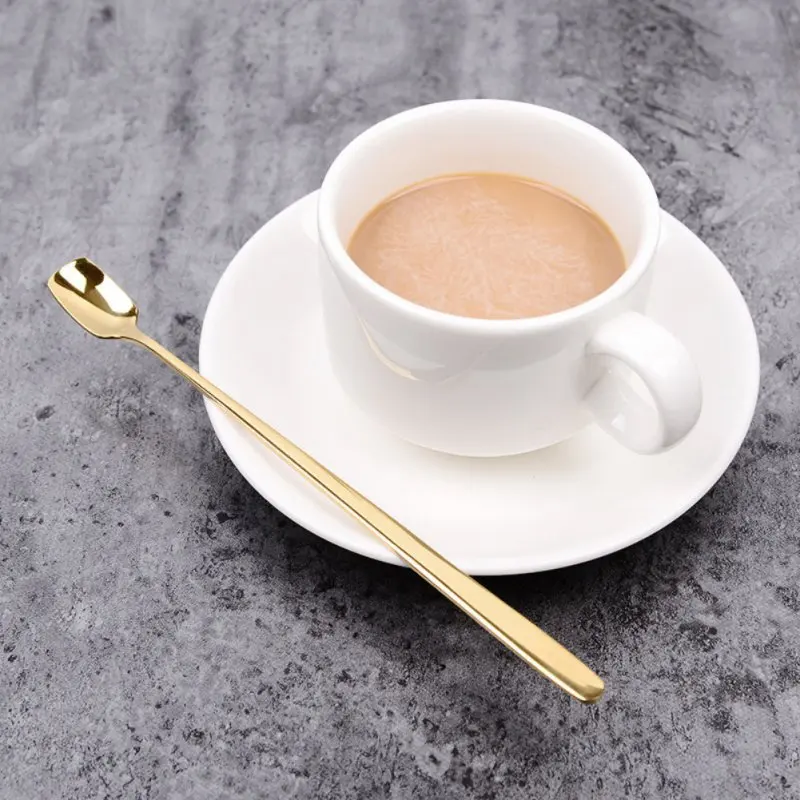 

New 1pc 17*1.5cm Colorful plating Spoon Long Handle Spoons Flatware Coffee Drinking Tools Outdoor Gadget Spoon