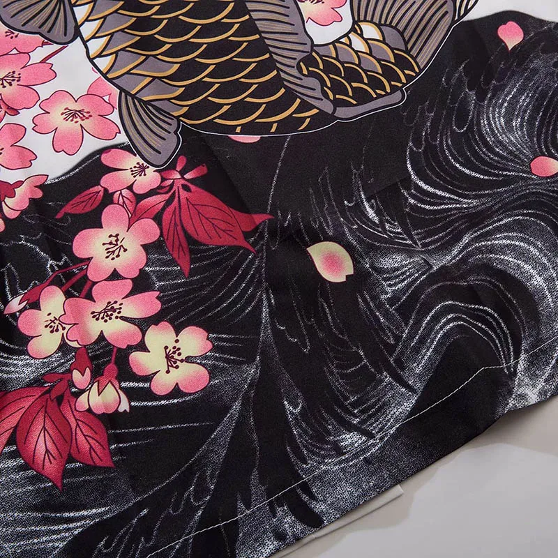 Chinese Style Good Luck Gold Fish Print Kimono Jackets 2018 Autumn Casual Mens Harajuku Streetwear Jacket Coat Summer Thin Gown Chinese Style Good Luck Gold Fish Print Kimono Jackets 2018 Autumn Casual Mens Harajuku Streetwear Jacket Coat Summer Thin Gown