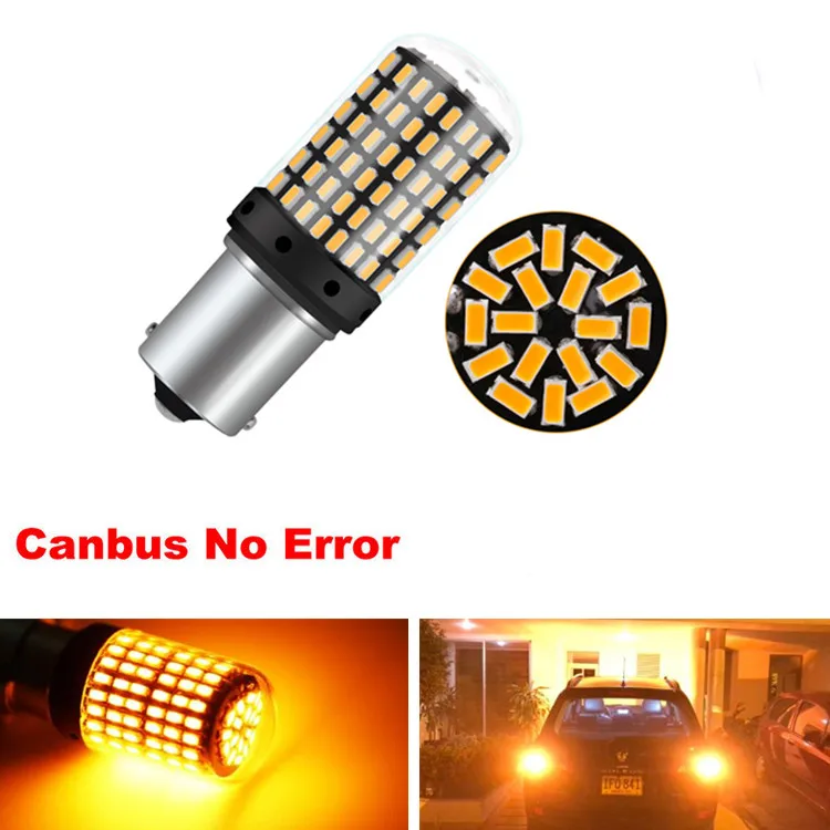 

2pcs 1156 BA15S P21W 144smd LED Bulbs CanBus No Error BAU15S PY21W Backup Reserve Light Turn Signal Light No Flash yellow 12v