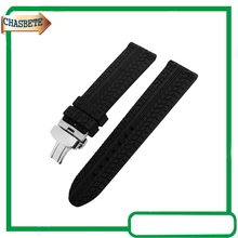 Silicone Rubber Watch Band for Fossil Watchband 24mm Butterfly Buckle Resin Strap Belt Wrist Loop Bracelet Black + Pin + Tool