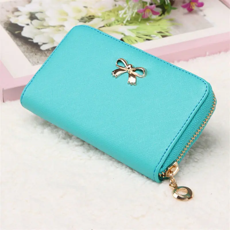 2016 Fashion New Designed Women Korean Cute Bowknot Purse Solid Wearable Short Wallet Handbag Gift Hot