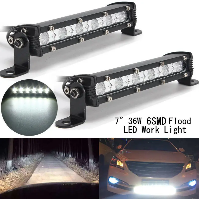 

2Pcs LED Work Light Bar Slim Lamp Off Flood Beam Road Work Fog 10-30V 2 x 7 inch 36W Daytime Running Light