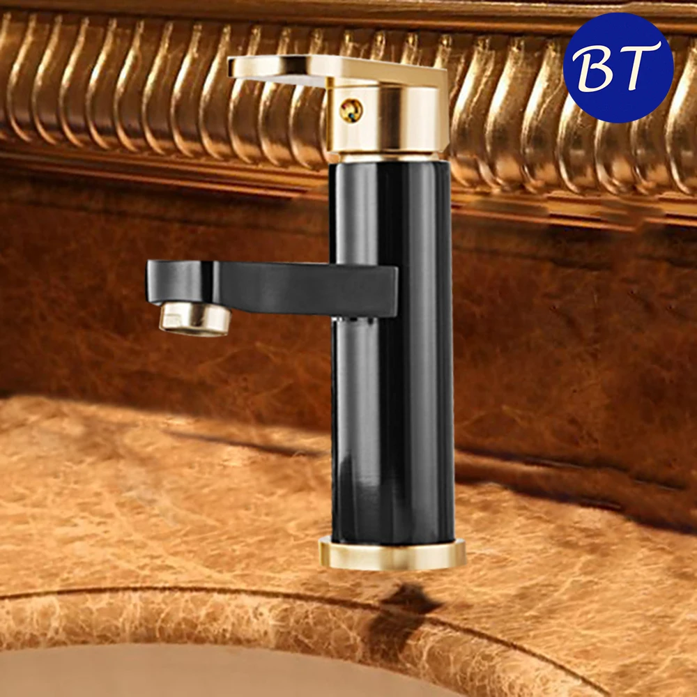 

Luxury Bathroom Faucet Black Gold-plated Bathroom Faucet Chrome Polish Single Handle Hole Vessel Sink Mixer Tap