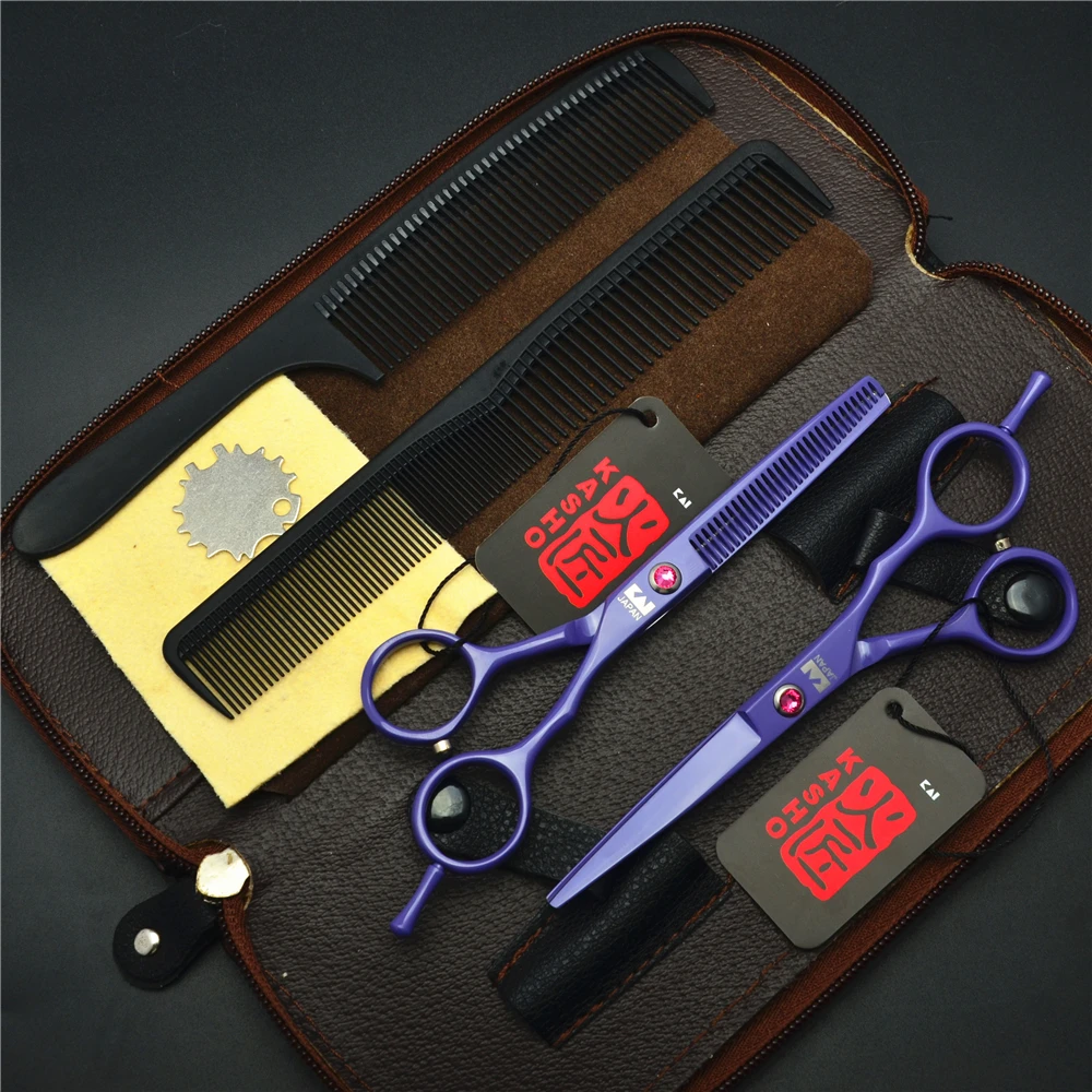 

4Pcs Suit 5.5'' 440C Kasho Purple Professional Human Hair Scissors Hairdressing Combs + Cutting Shears + Thinning Scissors H1013