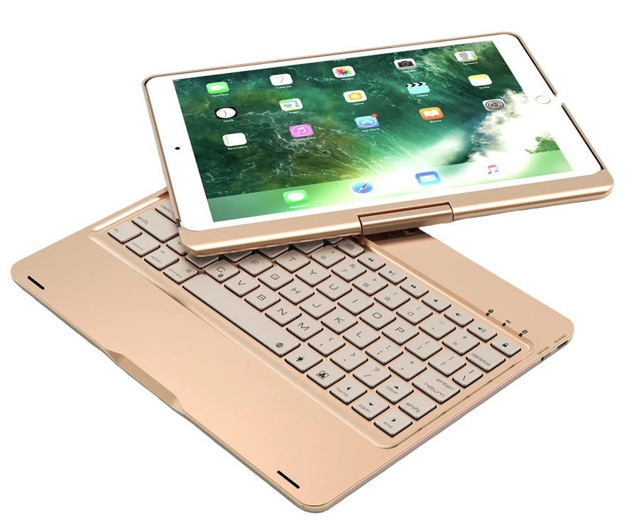Роскошный вращающийся на 360 чехол из алюминиевого сплава для iPad aie 3 Pro 10,5 A1701 Беспроводная подсветка Bluetooth клавиатура чехол+ ручка+ пленка