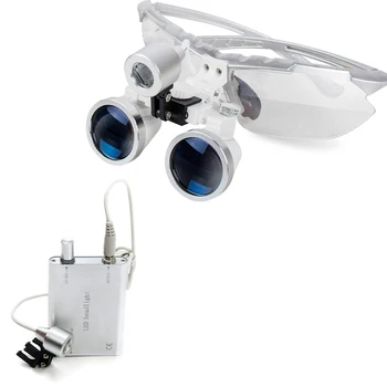 

Silver Dental Surgical Binocular Loupes 2.5X Optical Glass 320+LED Head Lamp light