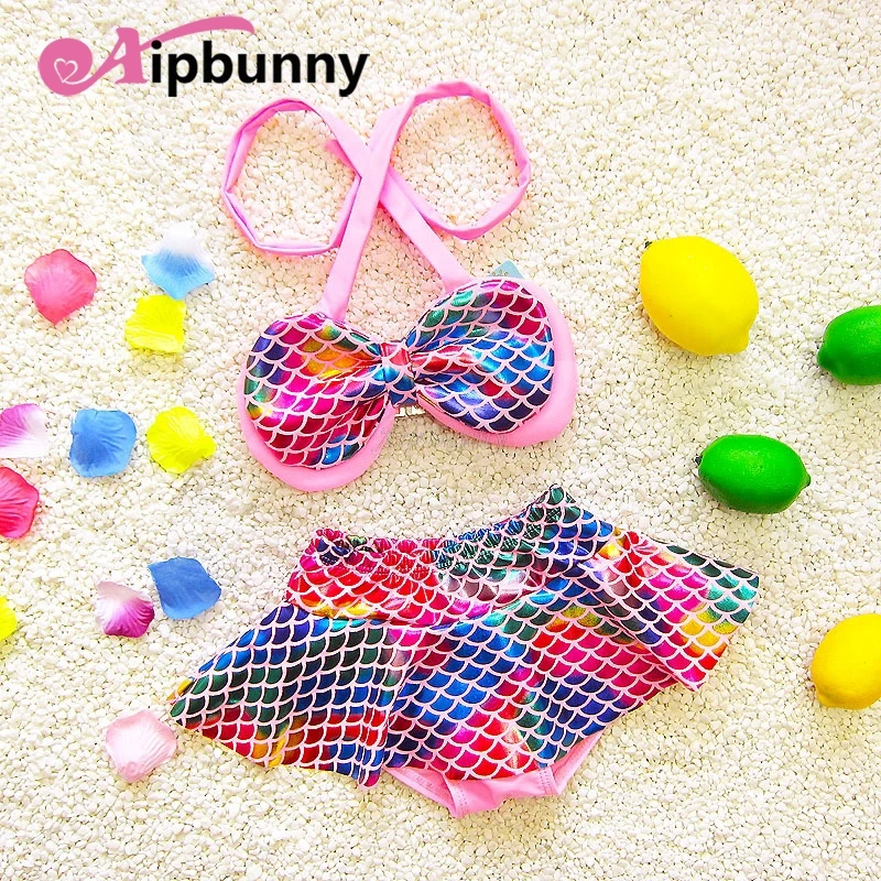 

2 Pcs/Set Halt Bra & Ruffle Brief Bottom Memaid Bikini Set Baby Girl Adorable Cute Children Infantil Swimsuit Beach Bath Wear