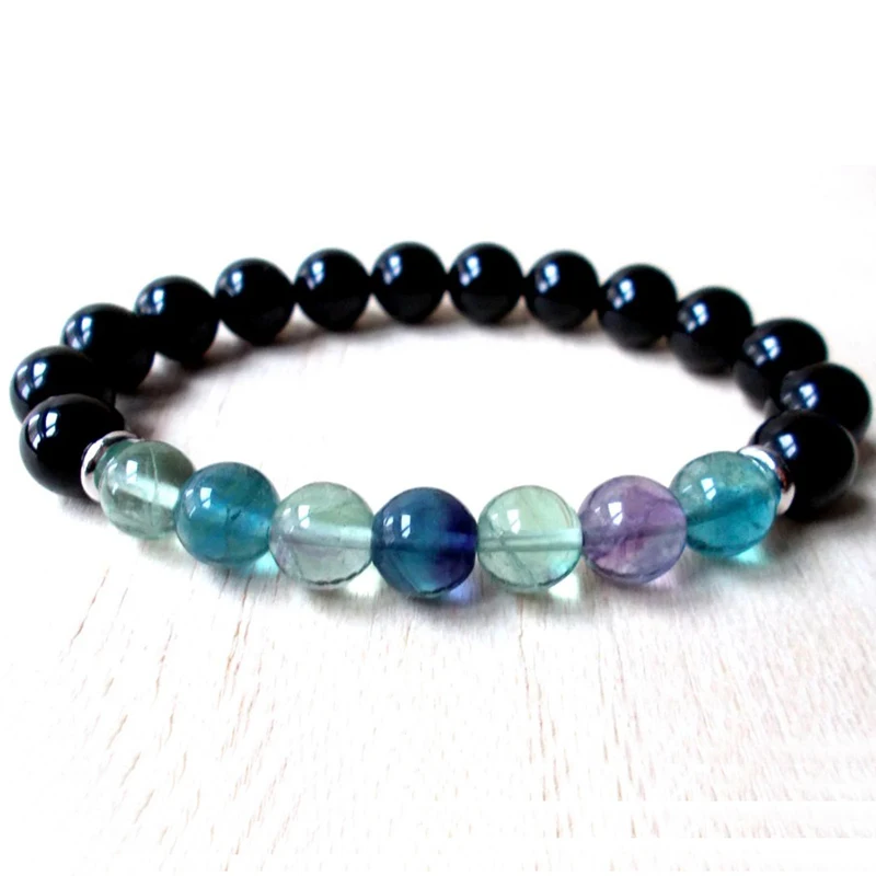 

Men 8mm beads Grounding Chakra Healing Bracelet Black Onyx Mala Beaded Fluorite Bracelet For Unisex
