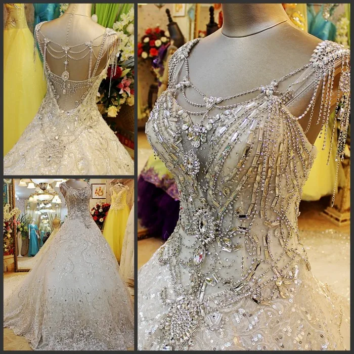 

Custom Made Empire Crystal Beading Lace Sequins Luxury Wedding Dresses Vintage Wedding Gowns 100% Real Sample QB10M
