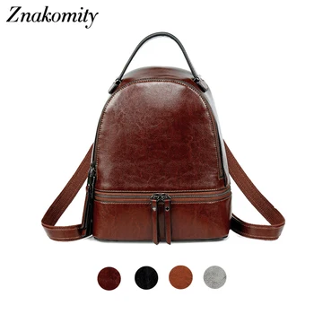 

Znakomity Vintage Backpack Women Black Lether Oil Wax Designer Backpacks Women High Quality Retro Shoulder Backpacks School Girl